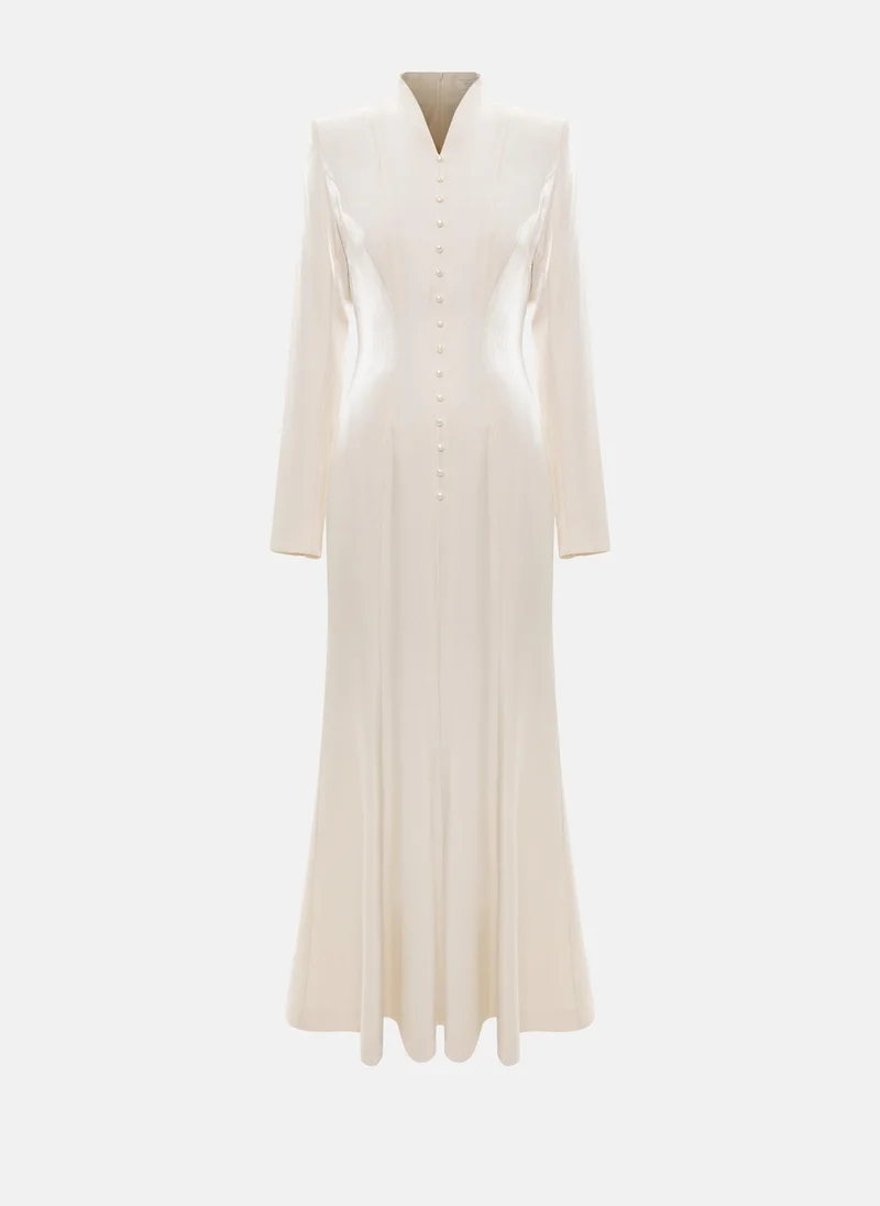 ليتشي فستان ماكسي ضيق من الفسكوز مزين بأزرار صغيرة على الصدر